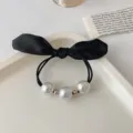 Elastique cheveux noir avec noeud papillon perles fausses elegant accessoire coiffure chic - Noir