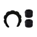 Schwarzes Schwamm Haarreif und Armband Set fur Damen Spa Gesichtsreinigung weich. - Set aus Stirnband und Armbändern / Schwarz