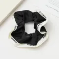 Black and white fabric hair scrunchie with letter print, chic ponytail holder for women. - Piping Scrunchie (AL-095-Black) / Approx. 11cm / Black