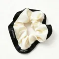 Black and white satin hair scrunchie with letter print, elegant fashion hair accessory for women. - Piping Scrunchie (AL-095-White) / Approx. 11cm / White