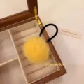Cream yellow fluffy pom pom hair tie, cute plush hair scrunchie for women and girls ponytail. - Milk Yellow