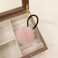 Cute pink fluffy pom pom hair tie with high elastic black rubber band for women and girls. - Girl Pink