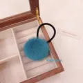 Fluffy blue plush hair ball scrunchie, soft elastic hair tie for women and girls daily. - Lake Blue