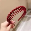 Red velvet headband for women, non-slip hair hoop with teeth, ideal for face washing and styling. - F-053 Flocked Style / 1 Piece / Red
