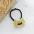 Yellow bow hair tie, sweet cute girl candy color ponytail rubber band for students. - Beige