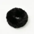 Black plush hair scrunchie made of faux mink fur, soft and fluffy hair tie for women and girls. - Black