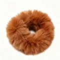 Brown plush hair scrunchie, soft imitation mink fur hair tie for daily hairstyles. - Caramel color