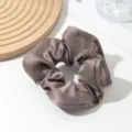 Brown satin hair scrunchie for women, elegant glossy hair tie, chic ponytail holder accessory. - Gray-Purple (Ruffle Trim Scrunchie)