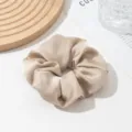 Champagne satin hair scrunchie, elegant minimalist ponytail holder for women styling. - Beige Grey