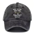 Dettaglio cappellino da baseball in cotone lavato vintage, berretto nero con grafica retrò sul davanti. - Adulto 56-60cm Regolabile / Nero
