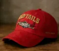 Vintage red cotton baseball cap with embroidered fighter plane and Red Tails logo for men - Red