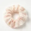 French sweet double-layer mesh hair scrunchie with cute floral print, elegant hair accessory. - About 10cm / Large Rice White