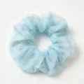 Light blue floral double layer mesh hair scrunchie sweet minimalist hair tie fashion accessory - About 10cm / Large Blue