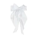 White satin bow hair clip with long ribbons, elegant vintage hair accessory for women. - White