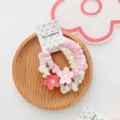 Sweet cherry blossom mesh scrunchies cute hair ties floral hair accessories for women - Small Flower Hair Ring Pink + White