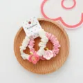 Sweet cherry blossom floral hair scrunchies set, pink and white mesh fabric hair accessories. - Lily Hair Ring Pink + White