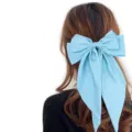 Grande pince à cheveux nœud en satin avec longs rubans élégants accessoires cheveux bleu - Bleu