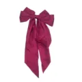 Pince à cheveux nœud satin, accessoire rose fuchsia longs rubans pour femmes rétro élégant - Rose rouge