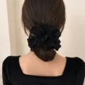 Black double-layer mesh hair scrunchie, elegant fabric hair tie for women daily style. - Mesh Scrunchie (AL-170-Black) / Black