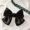 Pince à cheveux noeud en satin noir pour femmes, accessoire de coiffure vintage elegant. - Style Pince à Ressort (D-024) / Noir