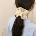 French sweet double layer lace hair scrunchie large hair tie versatile cute hair accessory - Mesh Scrunchie (AL-170-Beige) / Beige