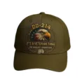 Primo piano dettagliato del berretto da baseball verde militare con ricamo a tema veterano. - L (58-60cm) / Verde militare