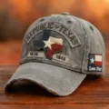 Cappellino da baseball grigio vintage con dettagliata mappa del Texas ricamata. - Adulto 56-60cm Regolabile / Grigio