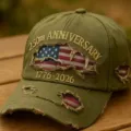 Cappellino da baseball vintage verde 250th anniversary con bandiera americana. - Adulto 56-60cm Regolabile / Verde militare