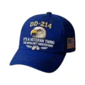 Vista dettagliata del bellissimo cappellino da baseball blu da veterano con aquila DD-214. - Adulto 56-60cm Regolabile / Blu Zaffiro