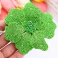 Green rhinestone flower patch crystal applique detail shot for DIY garments shoes headwear decor - Light Green