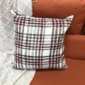 Chenille throw pillow decorative square cushion cover with classic plaid pattern for sofa bed - 44x44cm Single-sided (No Insert) / Red