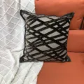 Housse de coussin géométrique en velours coupé avec passepoil pour décoration de canapé. - 44 x 44 cm simple face (sans rembourrage) / Café