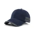 Cappellino da baseball in denim blu slavato con visiera sfrangiata e doppie strisce. - Adulto 56-60cm / Blu navy