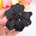 Black rhinestone flower patch diy accessory sparkling crystal floral appliqués for shoes clothing - Black