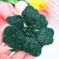Green rhinestone flower patch crystal applique DIY shoe hat accessory sparkling floral decor - Dark Green