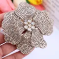 Crystal rhinestone flower patch 3D floral applique for shoes clothing craft DIY decoration item - Dark Khaki