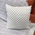 Jolie housse de coussin beige et blanche en maille geometrique pour canape salon decoration - Blanc