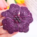 Purple rhinestone flower patch detail, sparkling crystal applique for shoes clothing accessories. - Deep purple