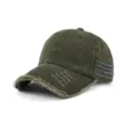 Berretto da baseball verde militare vintage con visiera sfilacciata e doppie strisce. - Adulto 56-60cm / Verde militare