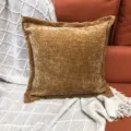 Housse de coussin en chenille marron avec bordure, taie d'oreiller unie douce pour canapé - 44x44 cm bordure double face (sans rembourrage) / Curcuma