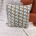 Housse de Coussin Tressée Chenille Jaune et Blanc Rayé Décoration de Canapé Maison - 44 x 44 cm simple face (sans rembourrage) / Rayures verticales jaune kaki