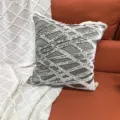 Cut velvet throw pillow cover with piping lines, stylish sofa cushion for home decor. - 44x44cm Single-sided (No Insert) / Light Gray