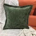 Housse de coussin uni en chenille pour canapé de salon, coussin carré vert foncé. - 44x44 cm bordure double face (sans rembourrage) / Olive