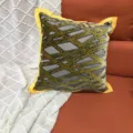 Geometric cut velvet throw pillow cover with yellow piping decorative sofa cushion 45x45 - 44x44cm Single-sided (No Insert) / Yellow