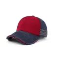 Berretto da baseball vintage lavato rosso grigio scuro con frange e bande alla moda - Adulto 56-60cm / Color block