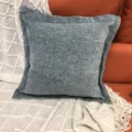 Housse de coussin unie en chenille, taie d'oreiller carrée texturée gris-bleu pour canapé. - 44x44 cm bordure double face (sans rembourrage) / Gris Bleu