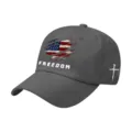 Cappellino da baseball grigio scuro con bandiera americana e testo Freedom, cappello casual. - Grigio scuro