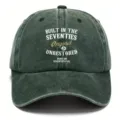Vintage washed dad hat with seventies printed slogan, classic green casual baseball cap. - Adult 56-60cm Adjustable / Green