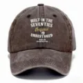 Vintage washed baseball hat with seventies theme embroidered typography, retro dad cap. - Adult 56-60cm Adjustable / Coffee