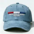 Cappellino da baseball in denim slavato con ricamo USA 250 anni e banda tricolore. - Adulto 56-60cm Regolabile / Azzurro